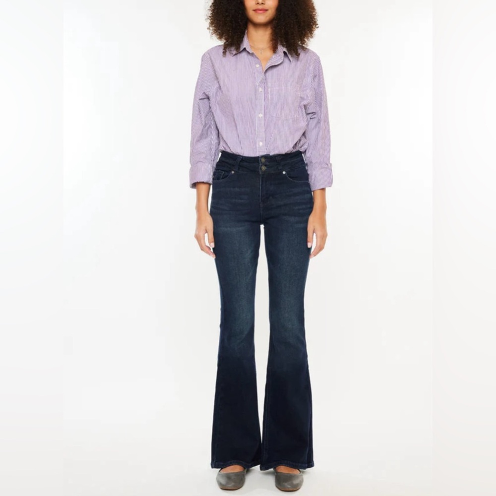 Kancan Vida High Rise Flare Dark Wash Denim Stretch Jeans Women’s size 9 / 28